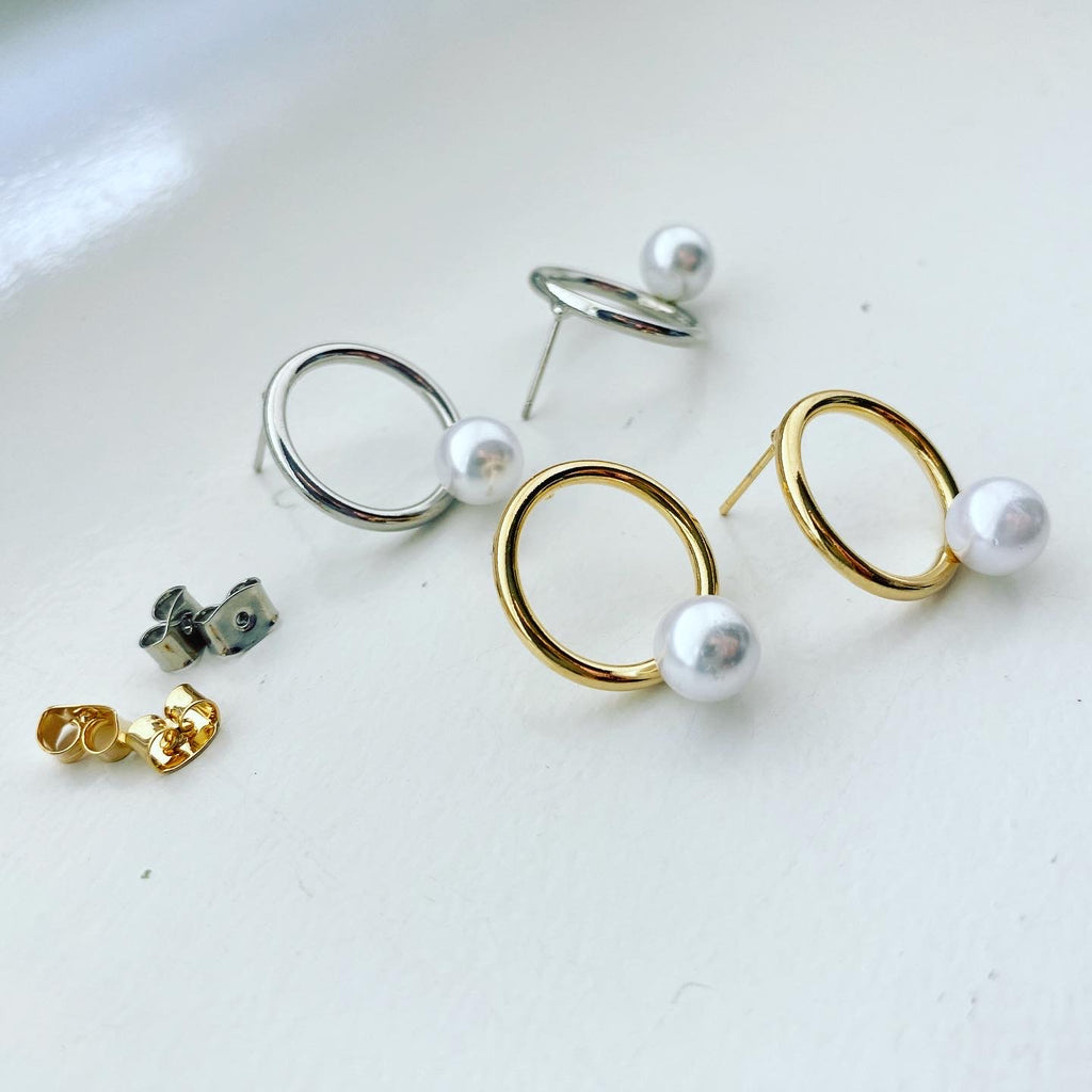 Pearl Open Circle Earrings
