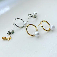 Pearl Open Circle Earrings