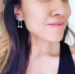 Ribbon Bow Pearl Earrings