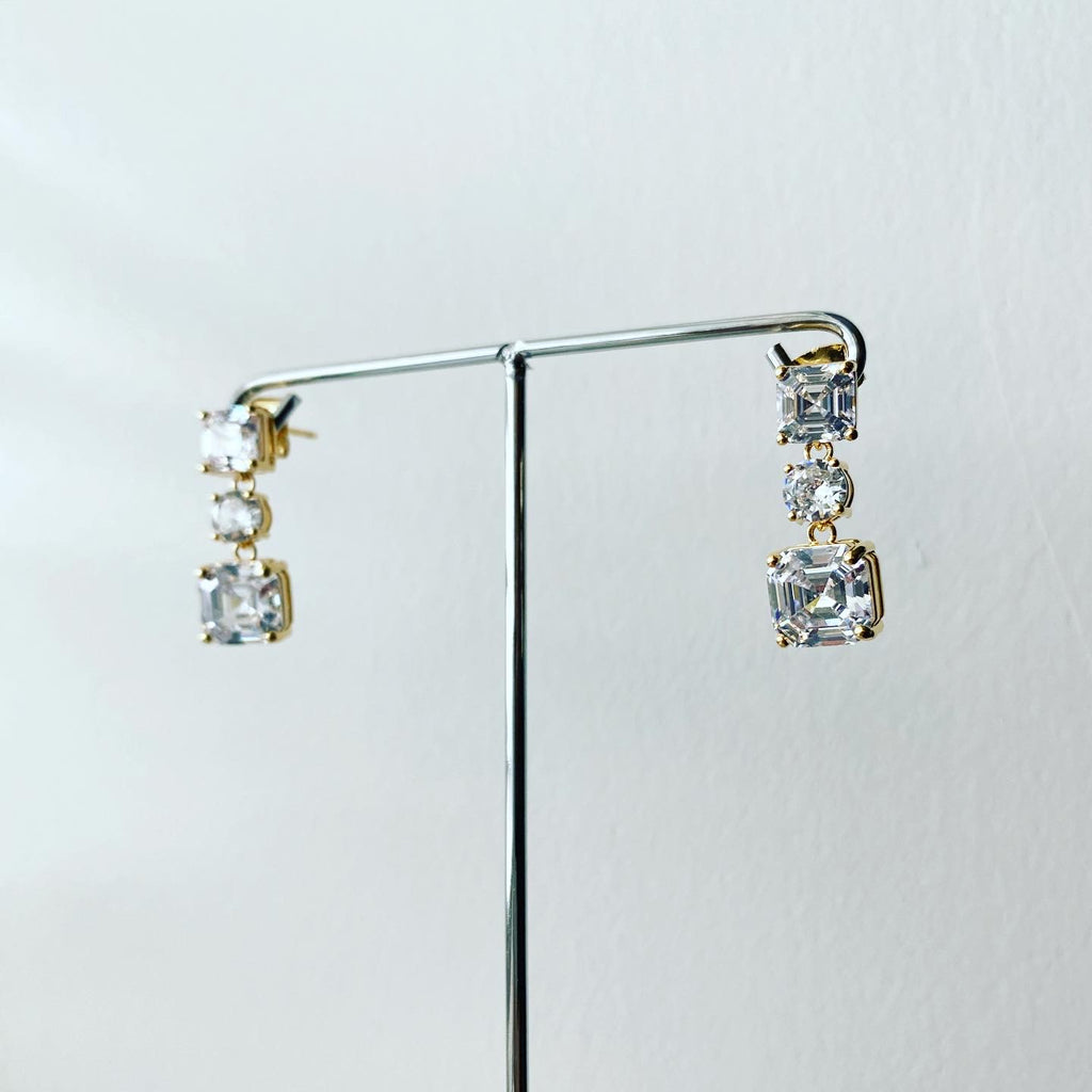 Triple Tier Square Circle Earrings