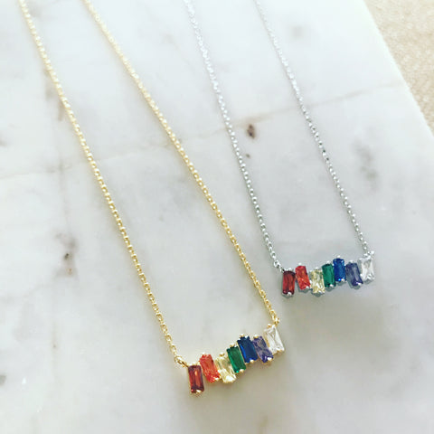 Rainbow Baguette Necklace