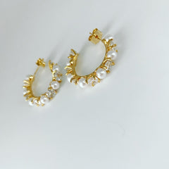 Pearl Cubic Alternating Hoop Earrings