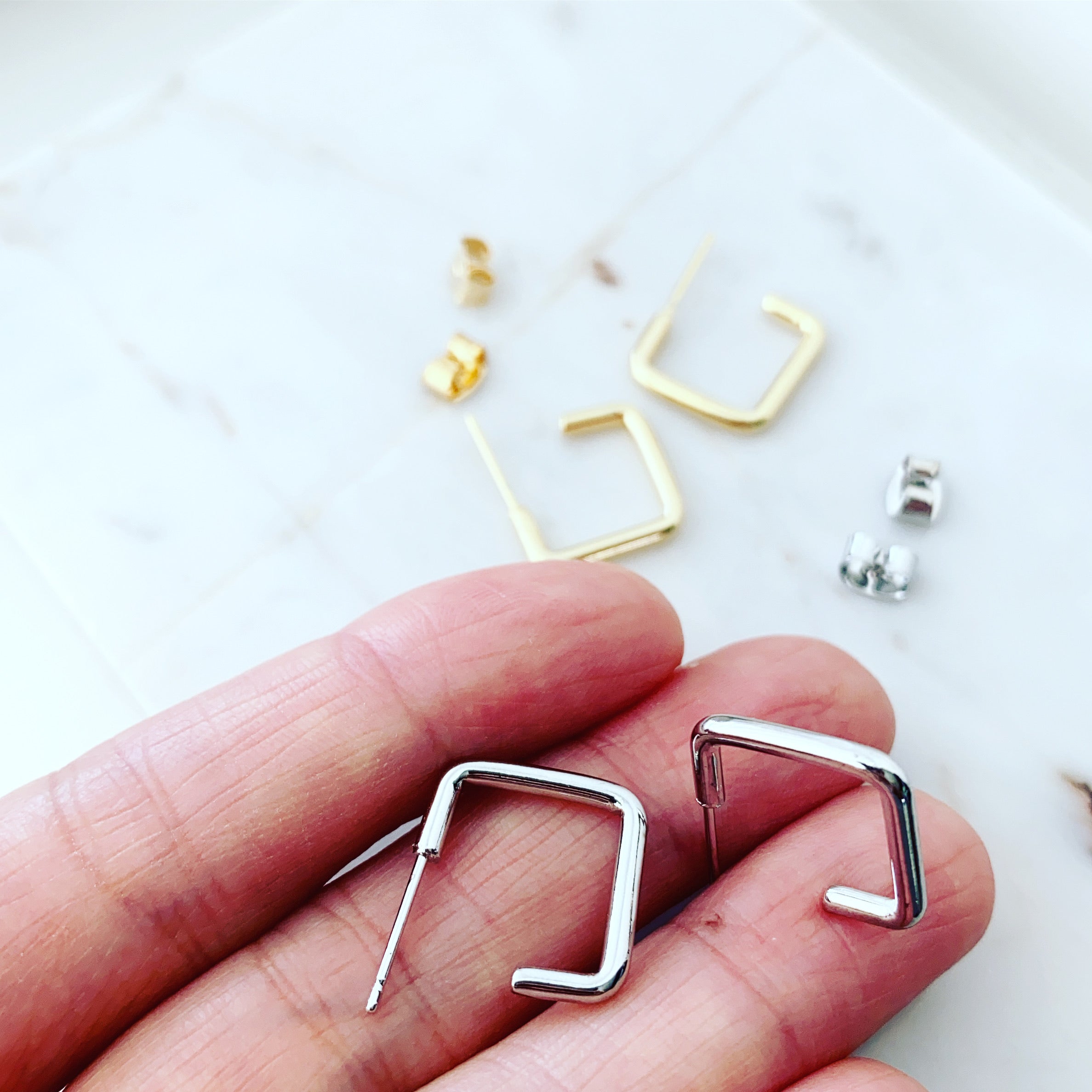 Huggie Hoop Earrings: Square Boss