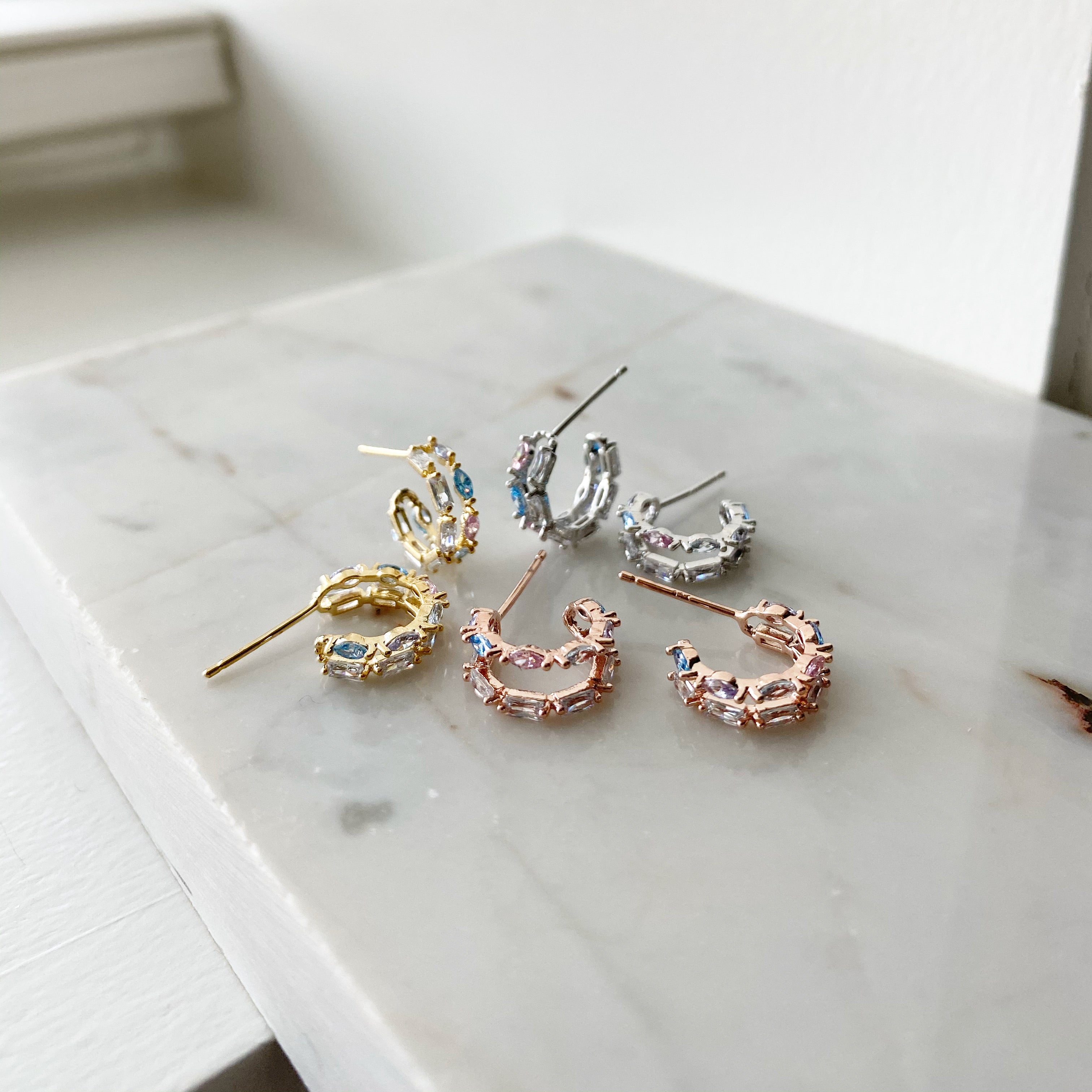 Double Row CZ Cluster Hoop Earrings