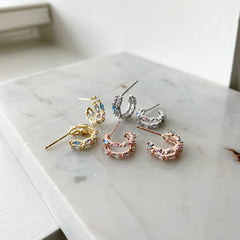 Double Row CZ Cluster Hoop Earrings