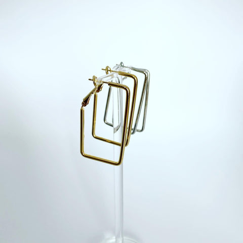 Rectangle Boss Hoop Earrings