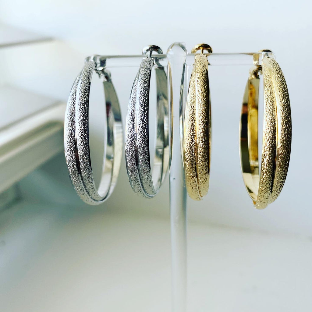 Criss Cross Shimmer Hoop Earrings