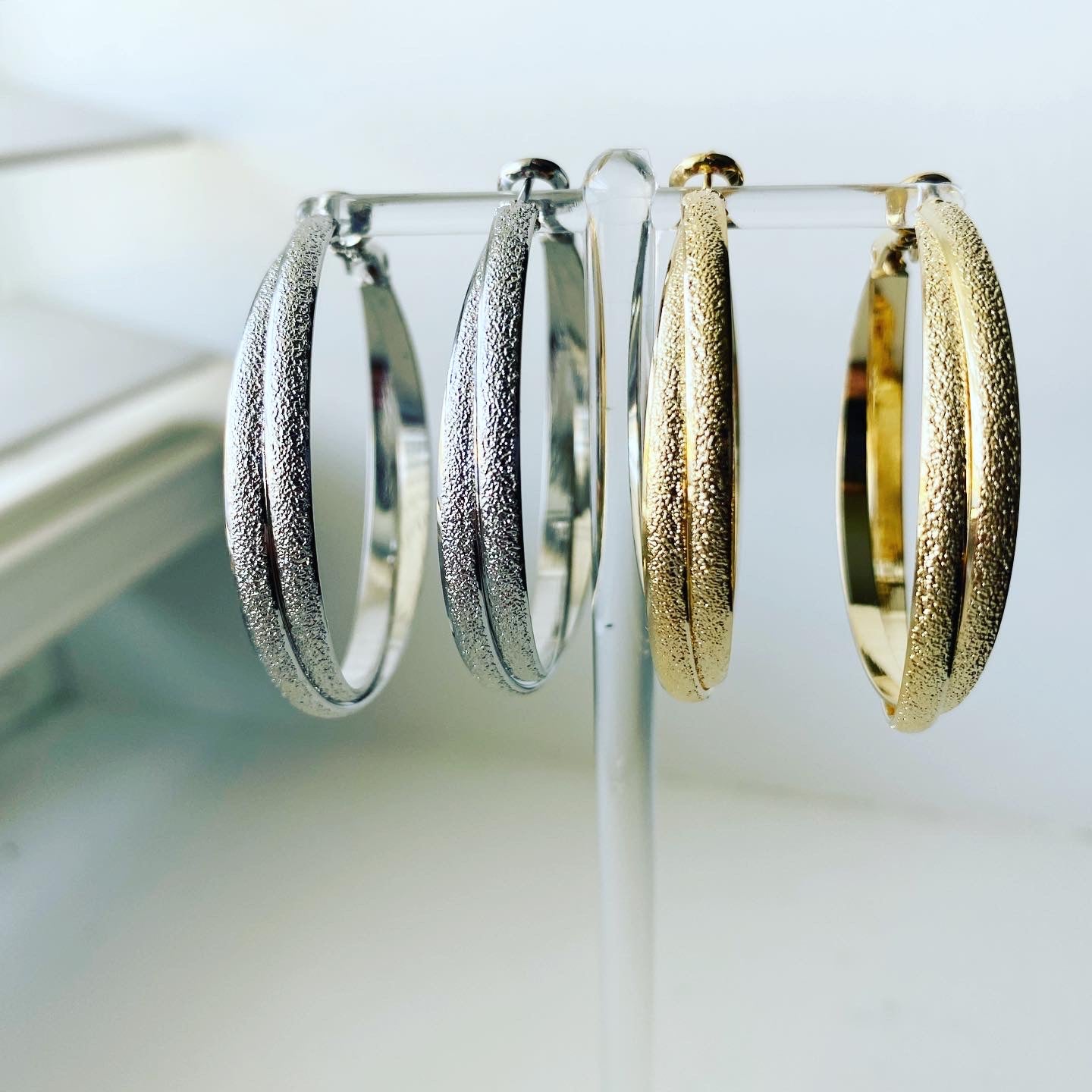 Criss Cross Shimmer Hoop Earrings