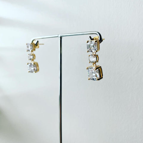 Triple Tier Square Circle Earrings