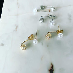 Front-Back: Pearl Ball Earrings