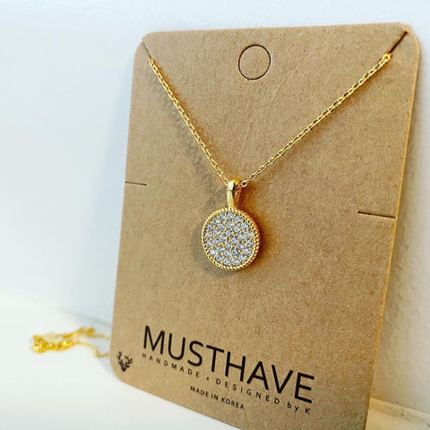 Cable Wreathed Pavé Disc Necklace