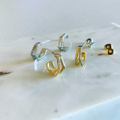 Pavé Protruding Hexagon Earrings