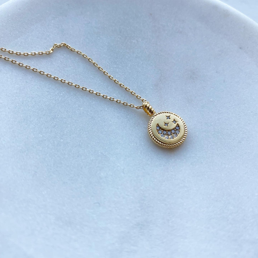 Moon & Star Sparkle Medallion Necklace