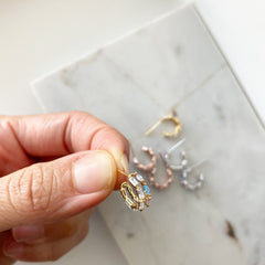 Double Row CZ Cluster Hoop Earrings