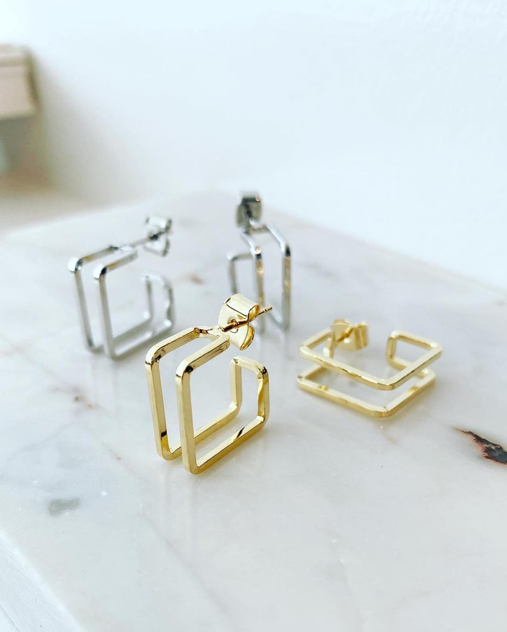 Double Square Hoop Earrings