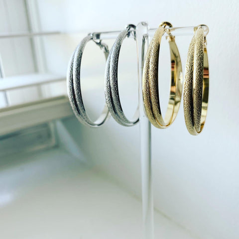 Criss Cross Shimmer Hoop Earrings