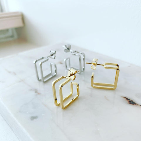 Double Square Hoop Earrings