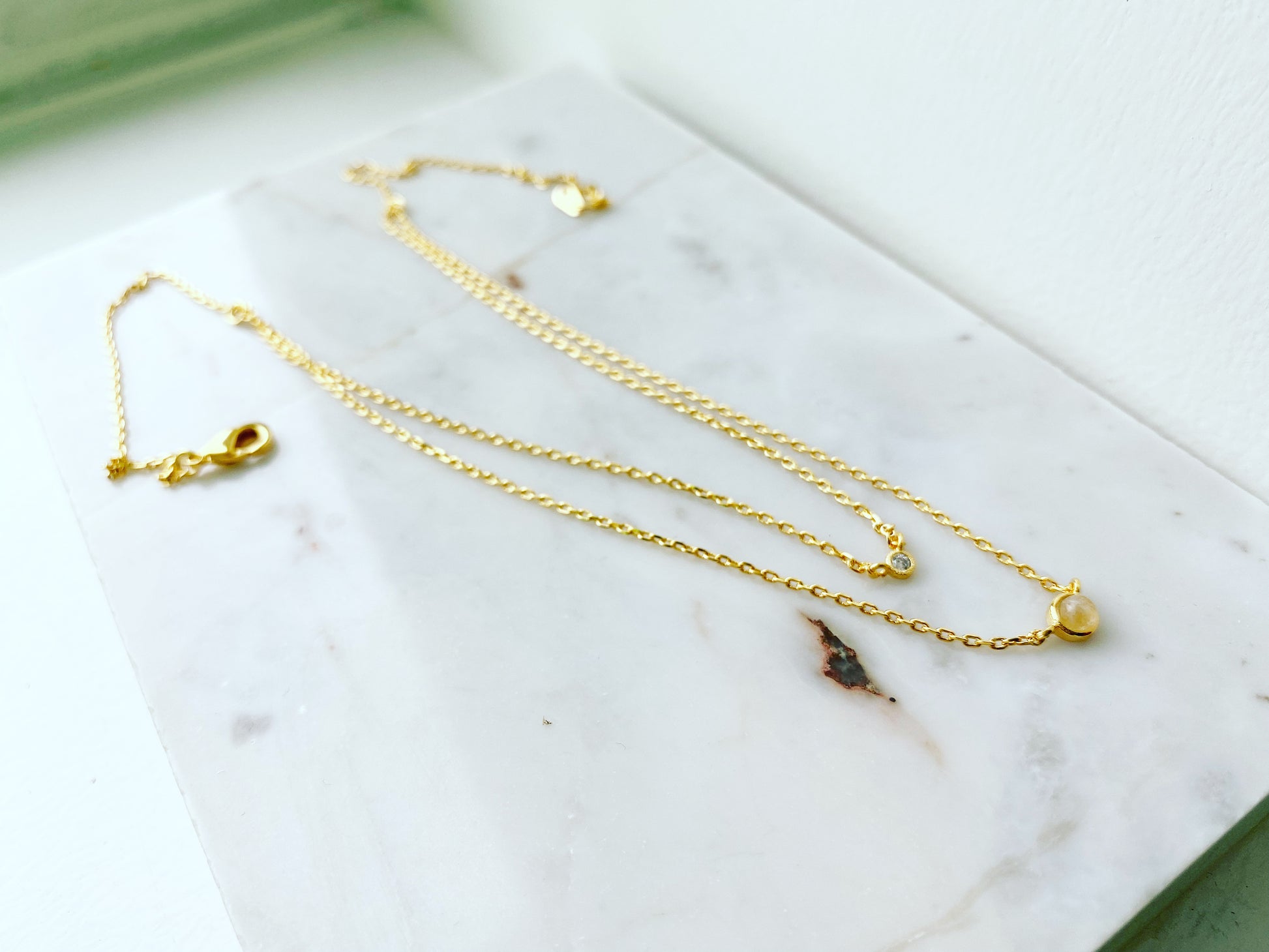 Moonstone + Cubic (Double Strand) Necklace