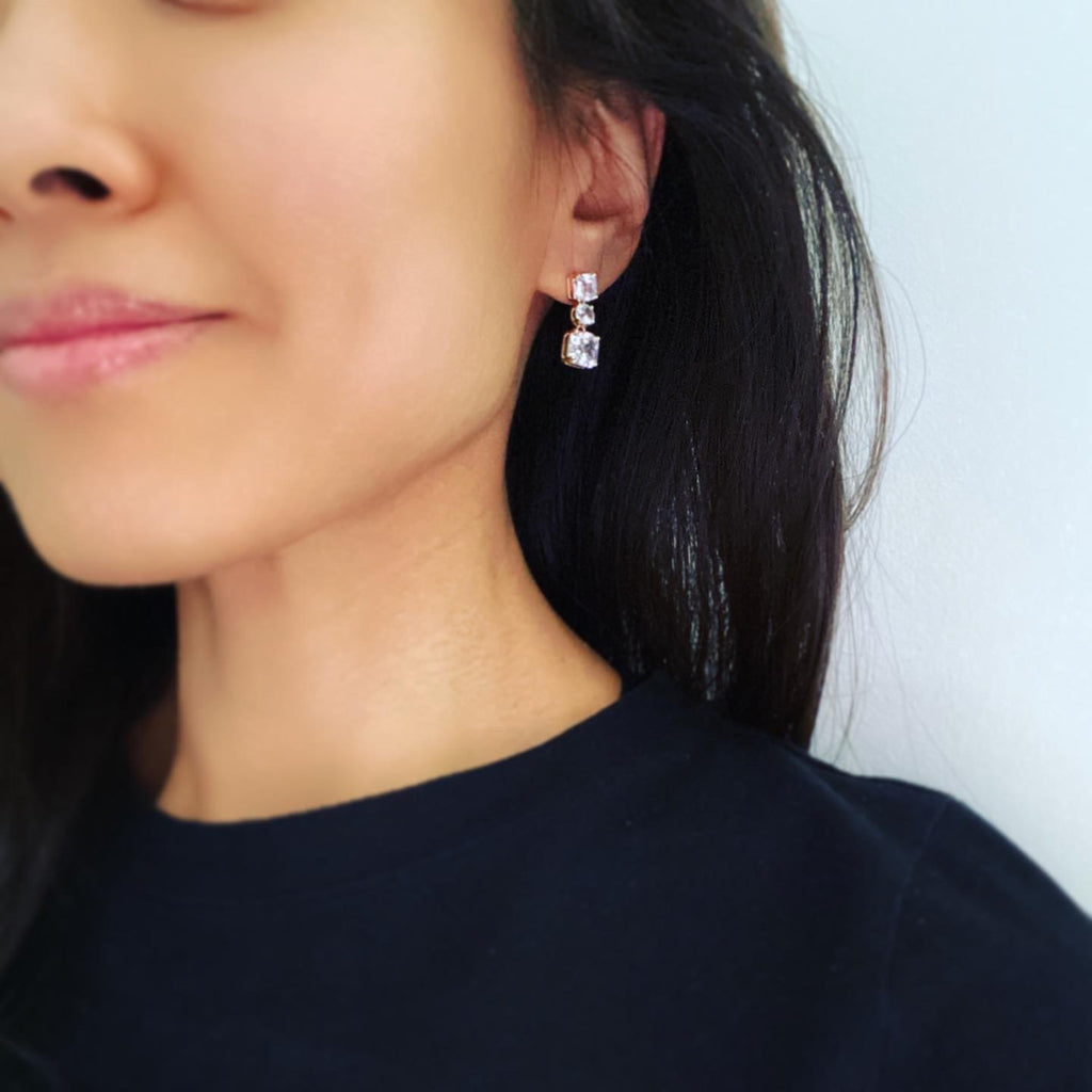 Triple Tier Square Circle Earrings