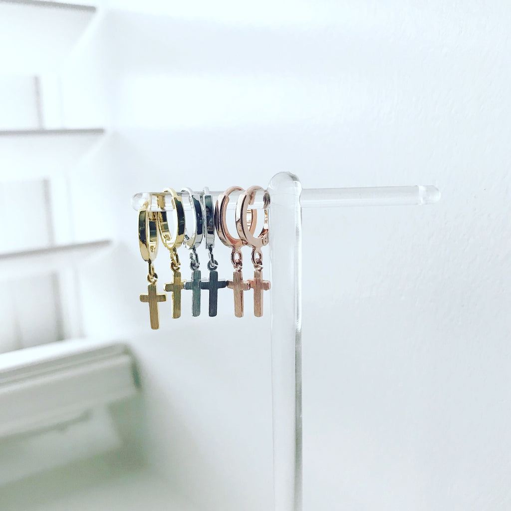 Cross Huggie Hoop Earrings